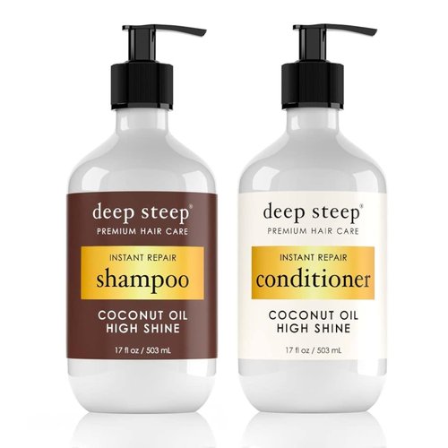 Deep Steep Shampoo & Conditioner, Premium Hair Care (Coconut Oil- Instant Repair, 10 oz)