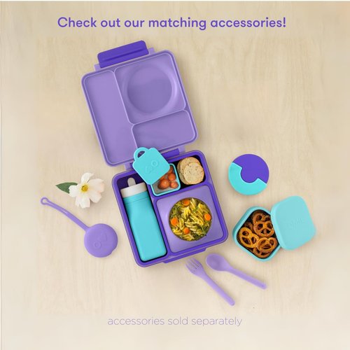 Omie OmieBox Insulated Bento Lunch Box with Leak Proof Thermos Food Jar-3 Compartments, Two Temperature Zones, One Size, (Purple Plum)