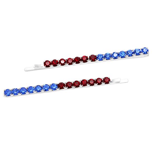 Rosemarie & Jubalee Women's Set of 2 Colorful Two-Toned Crystal Rhinestone Hair Clip Bobby Pins Hair Barrette Accessories, 2.75" (USA Blue And Red July 4th)