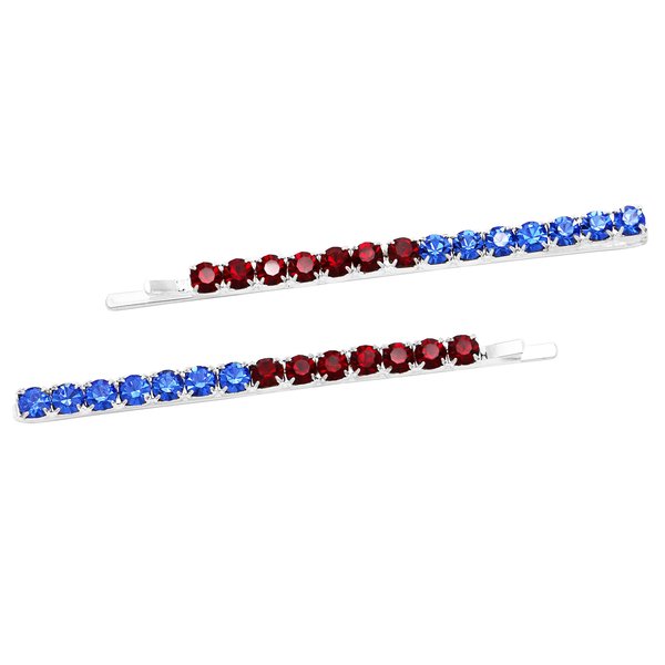 Rosemarie & Jubalee Women's Set of 2 Colorful Two-Toned Crystal Rhinestone Hair Clip Bobby Pins Hair Barrette Accessories, 2.75" (USA Blue And Red July 4th)