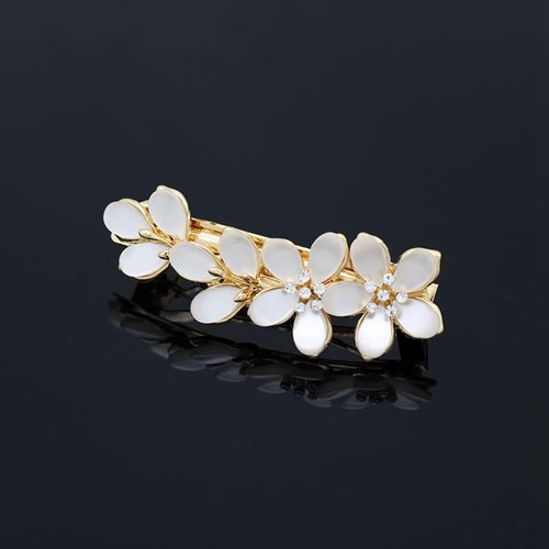 Opal Flower Rhinestone Hair Clip French Crystal Vintage Hair Barrettes Elegant Pearl Hair Accessories,by JINBUYAO (B)