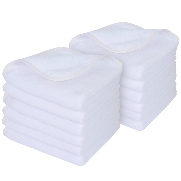 SINLAND Plush Microfiber Face Cloths Reusable Makeup Remover Cloth Ultra Soft Washcloths for Women and Baby 12Inch x 12Inch White 12 Pack