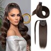 JIAMEISI Ponytail Extension Human Hair Wrap Around Clip in Hair Piece Ponytail Extension Human Hair Straight Ponytail Hair Extensions with Magic Paste 65G 14 Inch #2 Darkest Brown