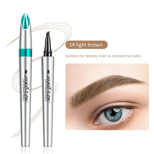 Generic Eyebrow Pencil,3D Microblading Eyebrow Tattoo Pencil 4 Fork Tip,Eye Makeup Long-Lasting Waterproof & Smudge-proof Natural Eyebrow Hair Eyebrow Pencil (2#light brown)