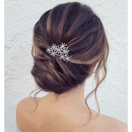 Ximdble Rhinestone Hair Comb Barrette Crystal Wedding Hair Comb Barrette Silver Cz Snowflake Bridal Headpieces Decorative Head Clip Headwear Crystal Bridal Hair Accessories for Women