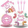 96 Pcs Two Sweet Donut Birthday Party Supplies Girls Donut Themed Tableware Table Decor Baby Girl 2nd Birthday Donut Plates Napkins Dinnerware Party Favor for Girls Birthday Baby Shower 24 Guests