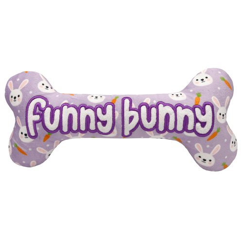 Huxley & Kent for Dogs | Funny Bunny Bone (Small) | Easter/Spring Funny Dog Toy | Power Plush Dog Toy with Squeaker | Dog Gift | Fun, Durable | H&K Squeaky Dog Toy