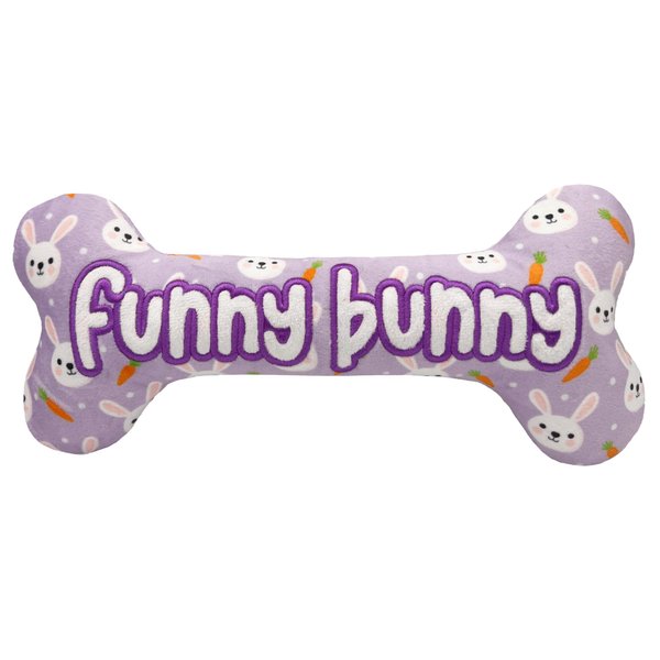 Huxley & Kent for Dogs | Funny Bunny Bone (Small) | Easter/Spring Funny Dog Toy | Power Plush Dog Toy with Squeaker | Dog Gift | Fun, Durable | H&K Squeaky Dog Toy