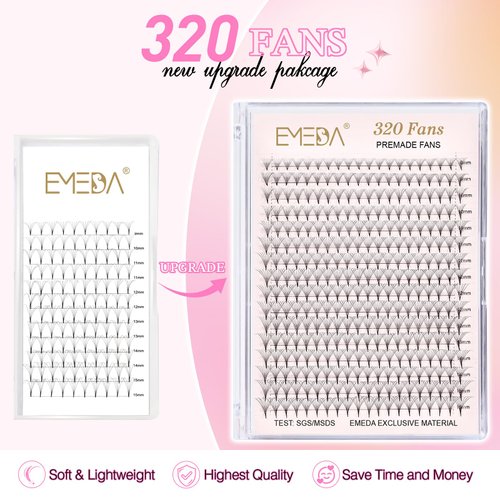 EMEDA 320 Fans Premade Lash Fans Pointy Thin Base XL Boxes Premade Fans Eyelash Extensions Stable D Curl Lash Extension Premade Fans Pre Fanned Volume Lash Extensions (8D-0.07-D-8-15mm)