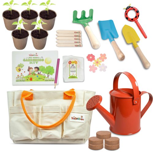Kids Gardening Set 27 Pcs - Gardening Tools Set for Kids Best Outdoor Toys - Toddler Gardening Set with Magnifying Glass - Plantable Seed Paper - Kids Tool Set is for 3+ Boys and Girls