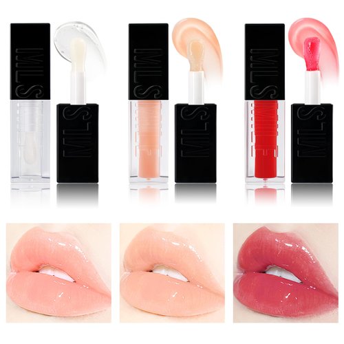 MLSMILE 3PCS Hydrating Lip Glow Oil, Moisturizing Lip Oil Gloss,Plumping Lip Gloss,Natural Lip Plumper,No-Sticky Lip Gloss Lip Balm Lip Care for Women,girls 0.33fl oz