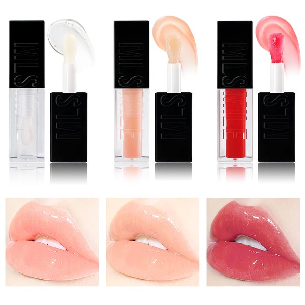 MLSMILE 3PCS Hydrating Lip Glow Oil, Moisturizing Lip Oil Gloss,Plumping Lip Gloss,Natural Lip Plumper,No-Sticky Lip Gloss Lip Balm Lip Care for Women,girls 0.33fl oz