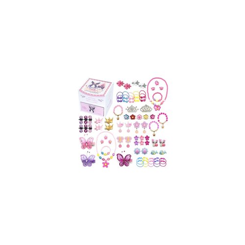 Elesa Miracle Little Girl Kids Wood Jewelry Box and 75 Pieces Girl Princess Jewelry Dress Up Accessories Toy Playset Set