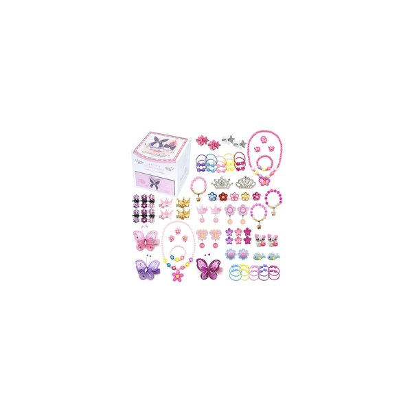 Elesa Miracle Little Girl Kids Wood Jewelry Box and 75 Pieces Girl Princess Jewelry Dress Up Accessories Toy Playset Set