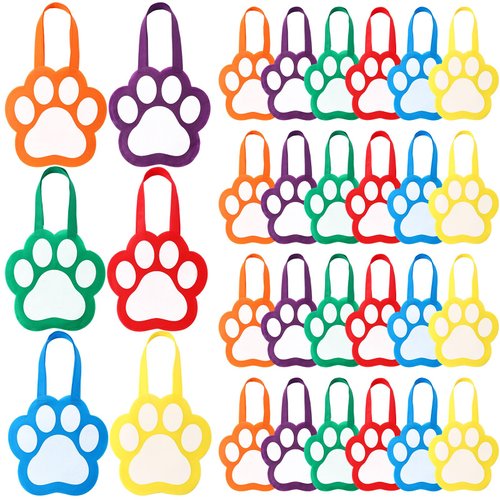 Skylety 30 Pcs Dog Paw Print Party Gift Bags Puppy Dog Party Favors 9.8 x 9.8 Inches Paw Print Non Woven Gift Bag Paw Themed Party Goody Candy Gift Bags for Dog Paw Party Supplies Decor for Kids