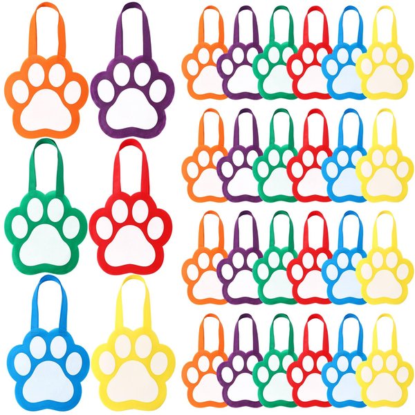 Skylety 30 Pcs Dog Paw Print Party Gift Bags Puppy Dog Party Favors 9.8 x 9.8 Inches Paw Print Non Woven Gift Bag Paw Themed Party Goody Candy Gift Bags for Dog Paw Party Supplies Decor for Kids