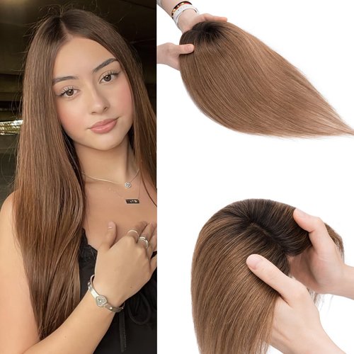 Rich Choices Hair Toppers for Women Real Human Hair Remy Human Hair Topper for Women 10inch #1BT4 Natural Black To Medium Brown Hair Toppers for Thinning Hair Clip in Hair Topper Silk Base