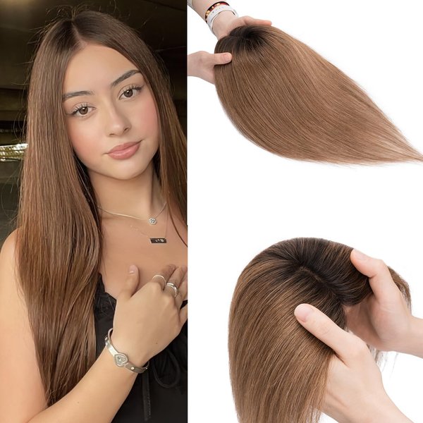 Rich Choices Hair Toppers for Women Real Human Hair Remy Human Hair Topper for Women 10inch #1BT4 Natural Black To Medium Brown Hair Toppers for Thinning Hair Clip in Hair Topper Silk Base
