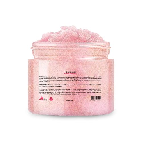 Keralove Body Scrub with Collagen and Stem Cells 12 oz - Exfoliating Himalayan Salt Scrub for Cellulite - Deep Cleansing for Acne, Scars, Wrinkles - Moisturizes Skin