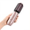 Cordless Curling Iron Brush, 1.5 Inch Mini Travel Hair Curler with 200 Million Negative Ions, Portable Heated Round Straightener Brush Rechargeable for Curl, Touch-Up, De-Frizz, Styling, Rose Gold
