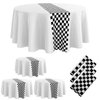 Oudain Cars Birthday Party Supplies Racing Party Decorations Round Racing Tablecloth Checkered Flag Table Covers Road Plastic Table Cloth, 1950s Disco Dancing Party Tablecloth (White,3 Pcs)