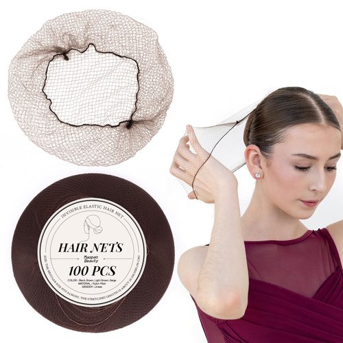 100Pcs Brown Hair Nets for Women, 20 Inches 50cm Hair Net Comfortable Invisible Long Lasting Elastic Lightweight Hair Nets for Ballet Bun Girls and Women Men (100Pcs,Brown)