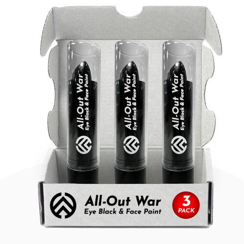 All-Out War Eye Black Stick, Non-Toxic, Dark Black Sports Drip, Anti-Glare, Stays On All Game, Baseball, Football, Lacrosse, Softball, Eye Black Baseball Accessories, Eyeblack Baseball Drip, 3 Pack
