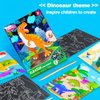 JUNQIU Scratch Art for Kids, Dinosaurs Black Rainbow Scratch Art Paper Set-Arts and Crafts & Supplies, DIY Activity & Party Games, Gifts for Toddlers, Girls & Boys Ages 3, 4, 5, 6, 7, 8