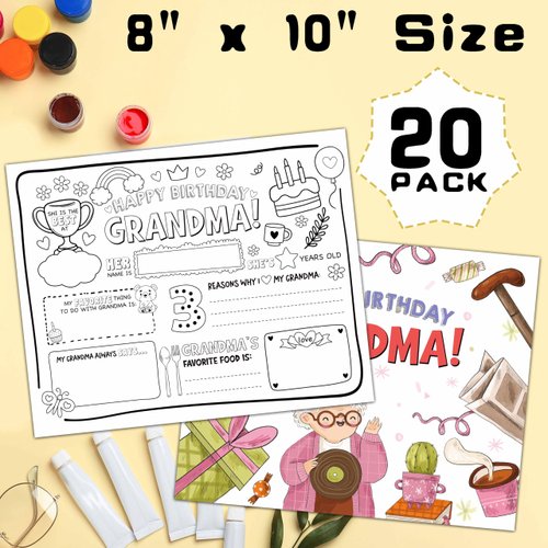Happy Birthday Grandma Coloring Paper Placemats, All About Grandma Coloring Sheets, Birthday Gifts for Grandma, Mother's Day Paper Mats for Table Decorations, Home School Classroom Activities -13
