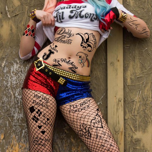 5 Sheets HQ Halloween Temporary Tattoos For Women Men Adults, Joker Face Hand Tattoos Halloween Makeup Kit, Rapper Fake Halloween Tattoo Stickers Cosplay Costume Accessories