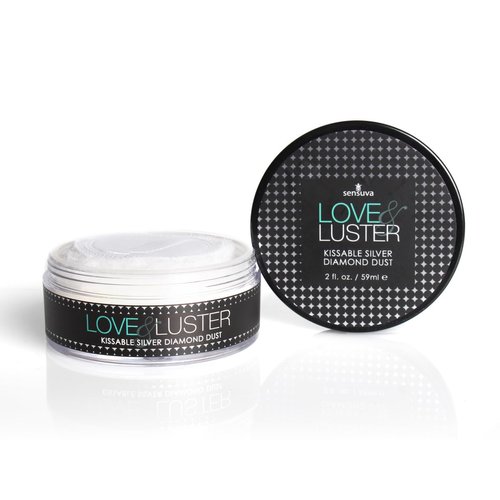 Sensuva Love & Luster Kissable Diamond Dust | Comes with Puffer 2 oz Jar Candy Scent & Flavored Highlighter, Mica Powder, Silver Body Shimmer Face Highlighter Powder, Illuminator for Party & Festival