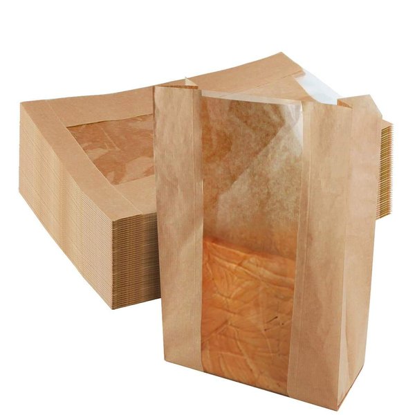 Newbested 30 Pack Kraft Paper Bread Loaf Bag with Clear Front Window,Brown Bakery Cookie Food Coffee Storage Packaging Treat Bag (14" x 8.3" x 3.5")