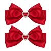 Red Satin Hair Bow Clips, Christmas Valentine School Hairpins with Heart Rhinestones,Handmade Bowknot Hair Accessories for Kids Girls New Year Decor