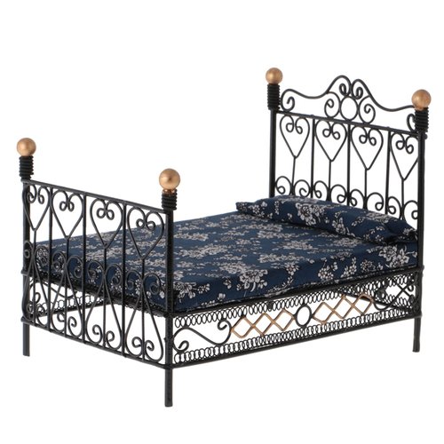 Cuteam European Style Dollhouse Bed with Mattress & Pillow 1 12 Scale Dollhouse Bed Dollhouse Furniture Miniature Dollhouse Furniture Dollhouse Decor Black