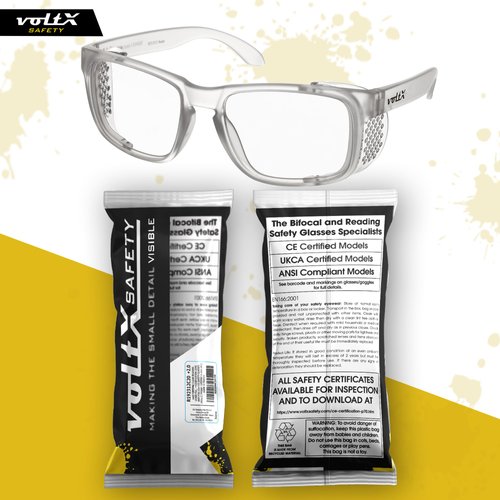 voltX 'Crystal' Full Lens Magnified Reading Safety Glasses, ANSI Z87.1+ & CE EN166F, (+2.0 Dioptre, Clear Lens) - Anti Fog Coated UV400 Lens