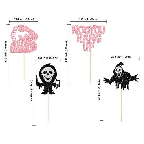 Gyufise 24Pcs Horror Movie Cupcake Toppers Glitter Telephone No You Hang Up Killer Birthday Cupcake Picks for Horror Movie Theme Birthday Halloween Party Cake Decorations Supplies