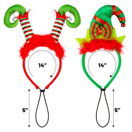 Whaline 2Pcs Holiday Dog Headbands Christmas Pet Costumefor Headwear Elf Hairband Head wear for Cat Dog Puppy, Fluffy Head Wrap with Bow, Red Green