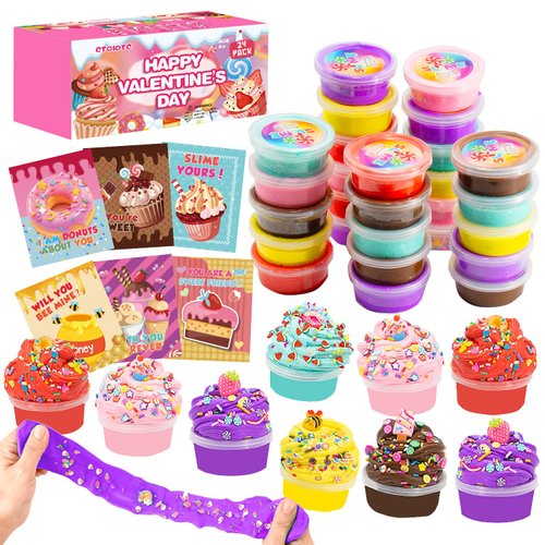 Valentines Day Gifts for Kids - 24 Pack Valentines Cards for Kids, Valentines Day Cards for Kids School, Valentines Slime Party Favors Classroom Exchange Gift Party Favor Gift Supplies