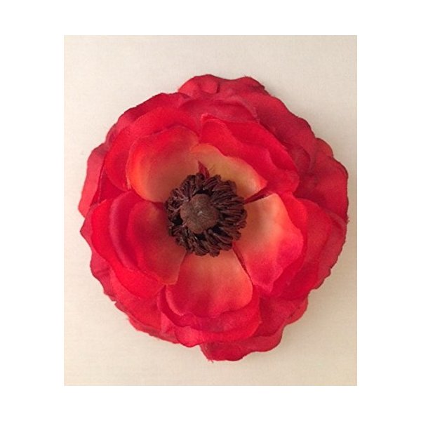 Classic Ranunculus Artificial Flower Hair Clip/Pin Brooch (Red)
