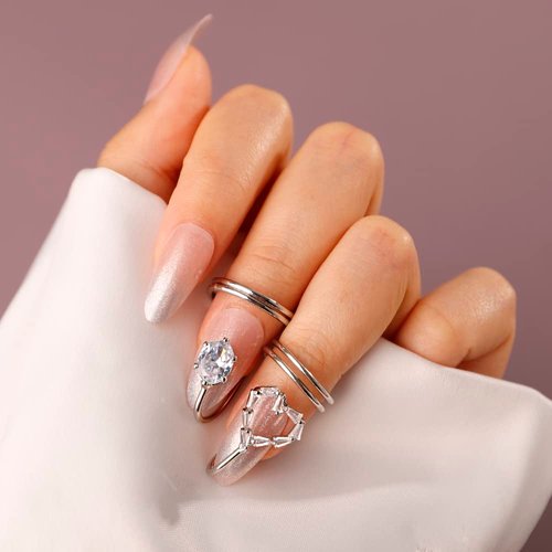 Rumtock Vintage Crystal Nail Protecting Silver Ring Nail Art Ladies Jewelry Finger Tip Manicure Ring for Women Girls
