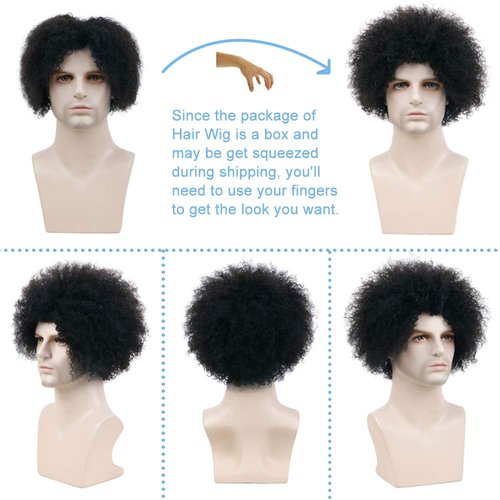 BECUS 8inch Afro Wig for Black men Short Kinky Curly 100% Human Hair Wigs for Black Men Short African American Male Afro Wig (Natural Spiral Black #1B)