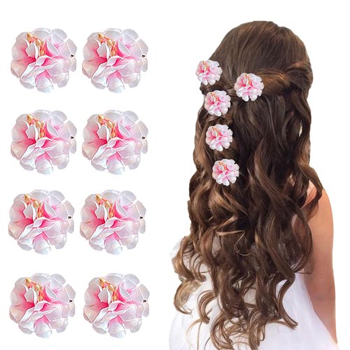 Paderison 8Pcs Pink Flower Hair Clips for Teens Small Hair Clips Mini Hawaiian Hair Clips Sweet S...