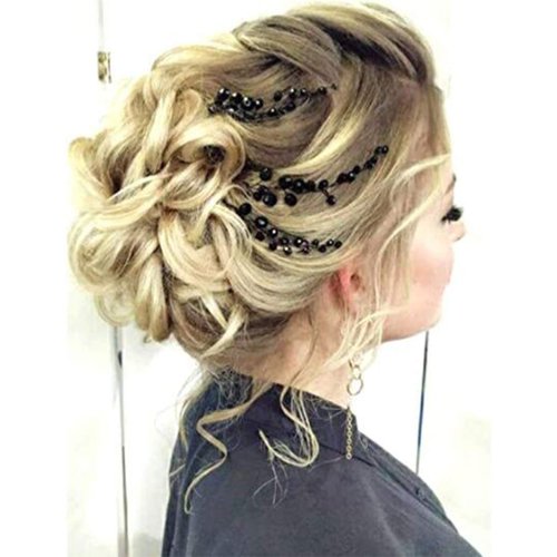 YERTTER 3Pcs Black Beads Hair Pins Wedding Hair Pins Bobby Pin Clips Bridal Hair Pieces Prom Halloween Gothic Hair Pins for Women Accessories for Brides and Bridesmaids