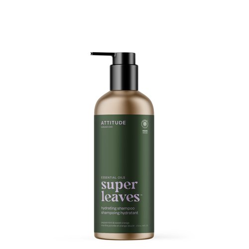 ATTITUDE Hydrating Hair Shampoo with Essential Oils, EWG Verified, Plant and Mineral-Based Ingredients, Vegan Beauty Products, Refillable Aluminum Bottle, Peppermint & Sweet Orange, 16 Fl Oz