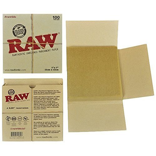 RAW Unrefined Parchment Paper Squares 5" x 5" 100 Sheet Pack