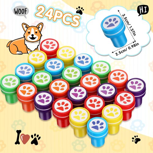 Skylety 72 Pcs Paw Print Party Favor Set, Rubber Bracelets Stamps Paw Print Acrylic Lobster Keychain Paw Dog Birthday Party Favors Supplies, Gift Bag Stuffer for Kids