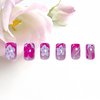 24Pcs Pink Flower Press on Nails Short Square White French Tips Fake Nail with White Flower Designs Acrylic False Nails Full Cover Glossy Glue on Nails for Women Girls DIY Manicure Decoration