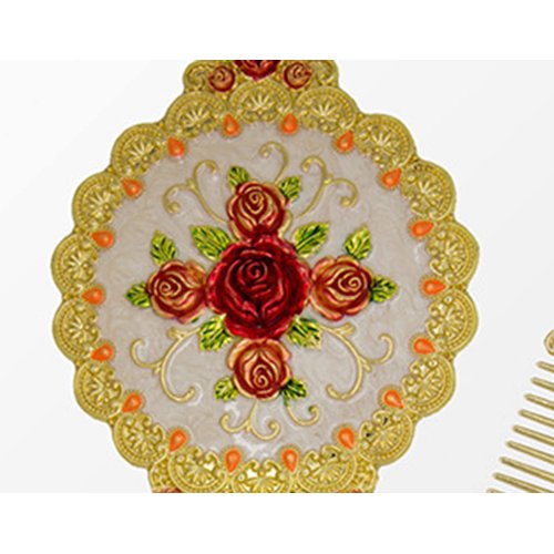 Nerien Vintage Mirror Comb Set Metal Antique Rose Style Handheld Makeup Mirror Travel Round Folding Cosmetic Mirror Women's Vanity Handle Foldable Mirror Decorative Tabletop Mirror Gold-1
