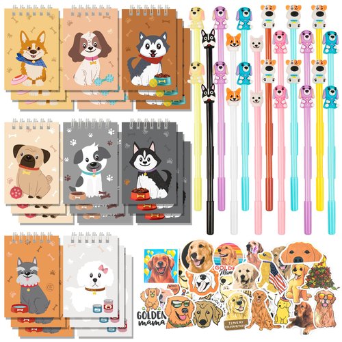 Dog Party Favors 148 Pcs Puppy Party Favors Bulk Dog Paw Mini Notebooks Pens Stickers Set for Dog Themed Birthday Party Supplies Classroom School Reward Gift Prizes Goodie Bags Stuffers