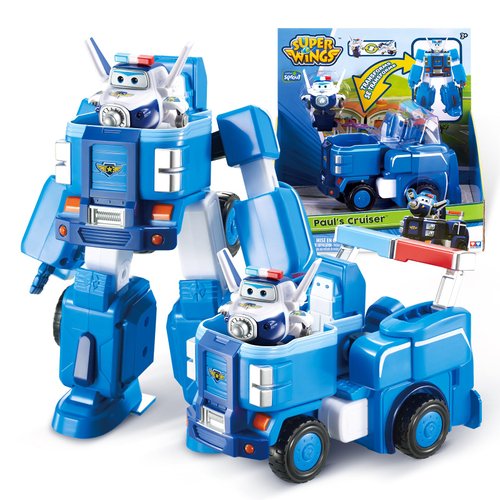 Super Wings Transformer Toys, 7" Paul Robot Suit and 2” Scale Transforming Paul Mini Action Figure,2-in-1 Mode Vehicle and Robot,Fire Truck Toy Vehicle Playset for Kids 3+,Gifts for Boys and Girls
